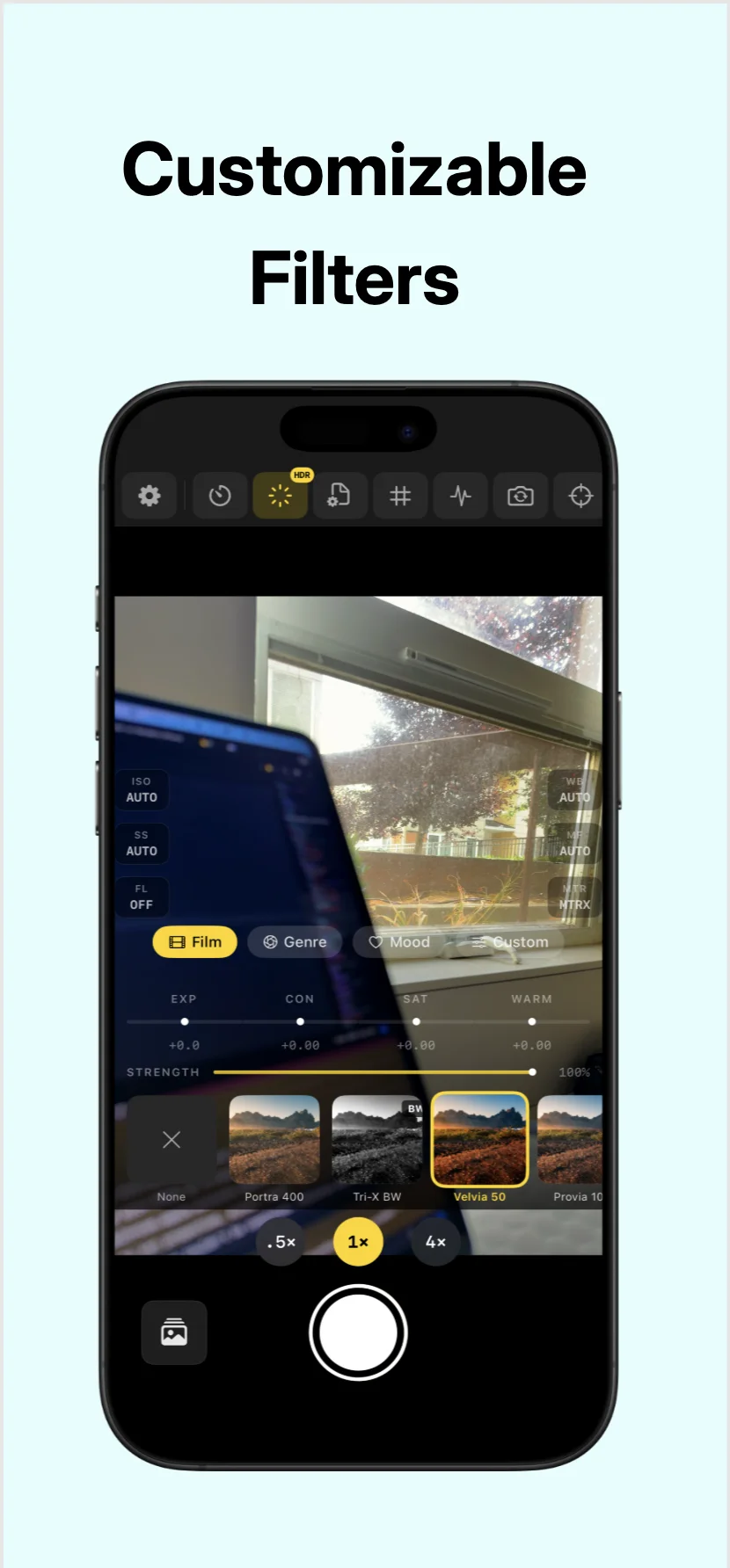 Fexer real-time film LUT color grading with live before/after adjustments